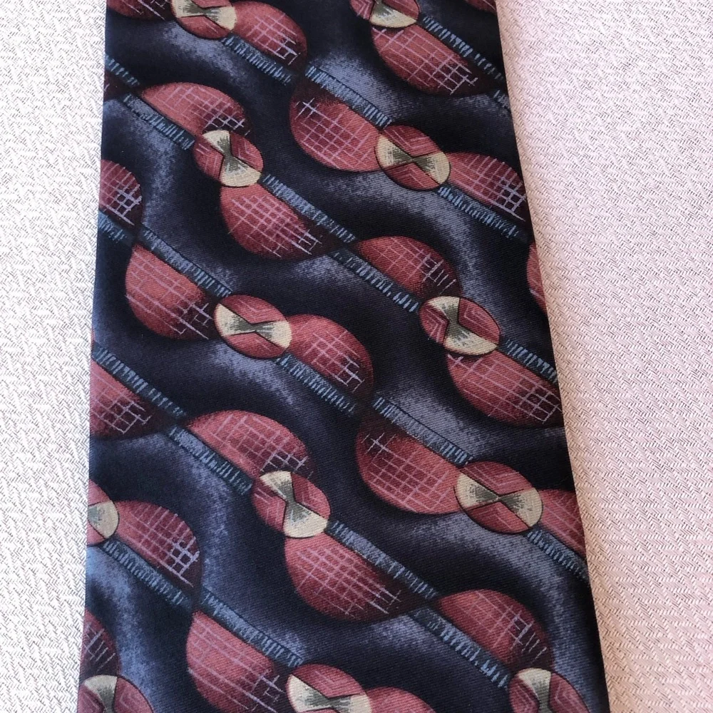 Barrington Made in Usa Silk Vintage‎ Burgundy Black Tan Art Deco Necktie